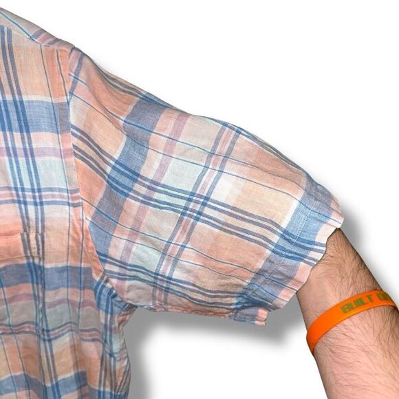 Brooks Brothers Orange & Blue 100% Linen Regent Fit Button Down Sz L - Picture 5 of 7